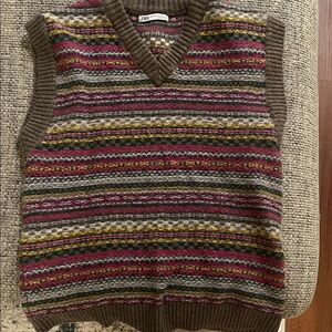 Zara Striped Knit Vest with Earthy Tones